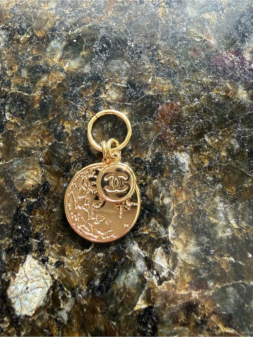 CHANEL Gold Tone Double Disc Logo Key Charm - Picture 2 of 2